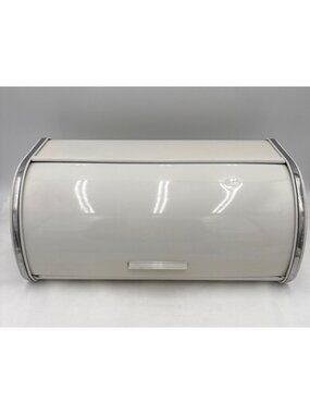 Vintage BRABANTIA White Metal & Chrome Roll Top Bread Box Belgium Countertop